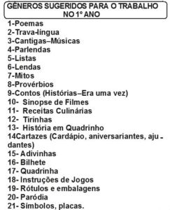 generos sugeridos para 1ºano imprimir
