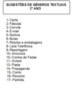 generos sugeridos para 2ºano imprimir