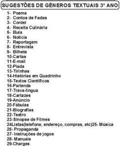 generos sugeridos para 3ºano imprimir