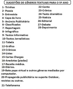 generos sugeridos para 5ºano imprimir