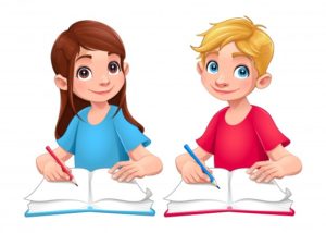jovens estudantes garoto e menina com livros e lapis desenhos animados personagens vetoriais isolados 1196 671