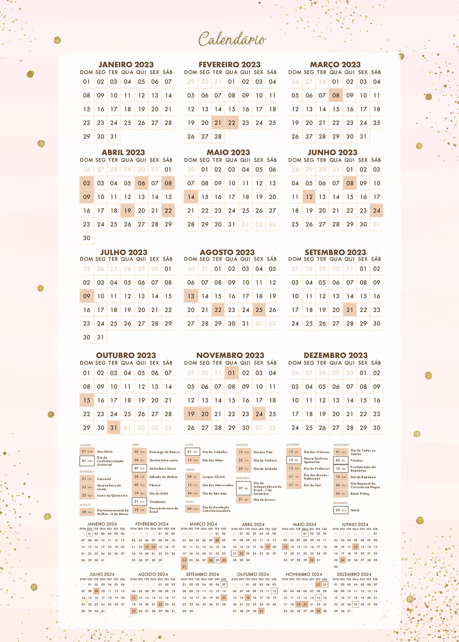 Planner Rose Gold Calendario 2023
