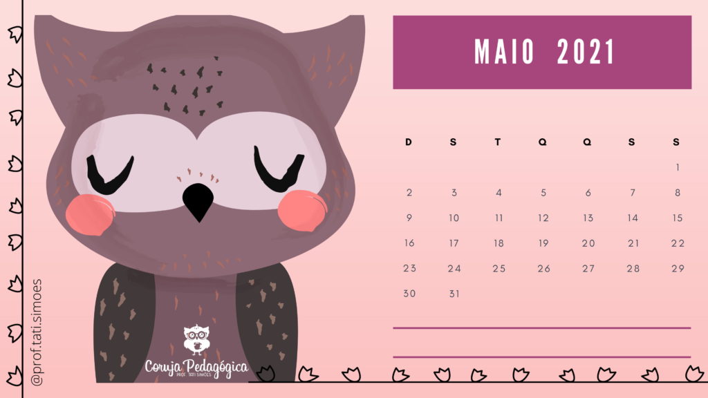 calendario mensal 2021 animais da floresta coruja pedagogica 05