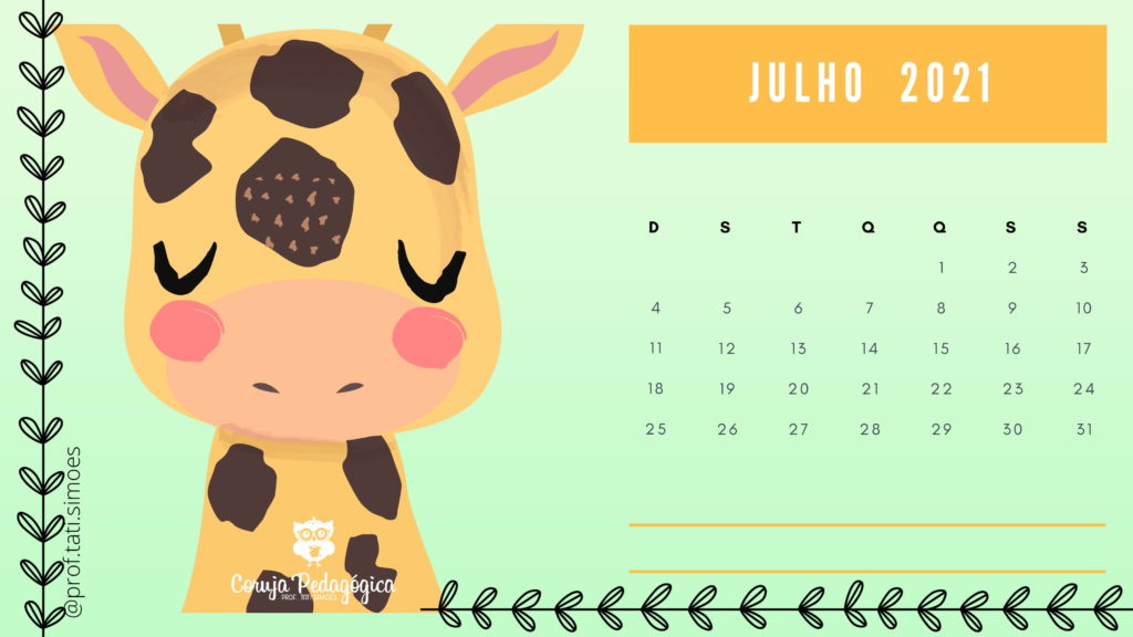 calendario mensal 2021 animais da floresta coruja pedagogica 07