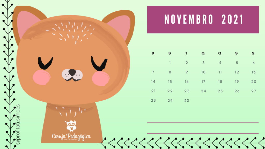 calendario mensal 2021 animais da floresta coruja pedagogica 11