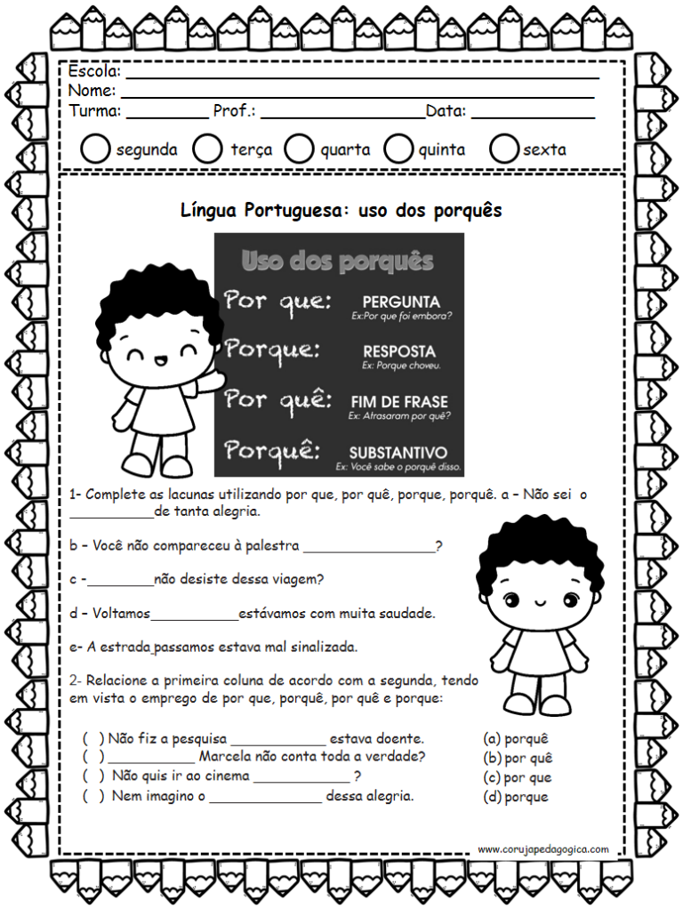 Atividades uso dos porquês - Coruja Pedagógica