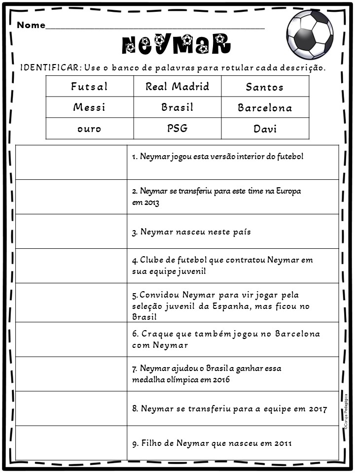 Biografia do Neymar Atividades de Futebol Biografia do Neymar Atividades de Futebol