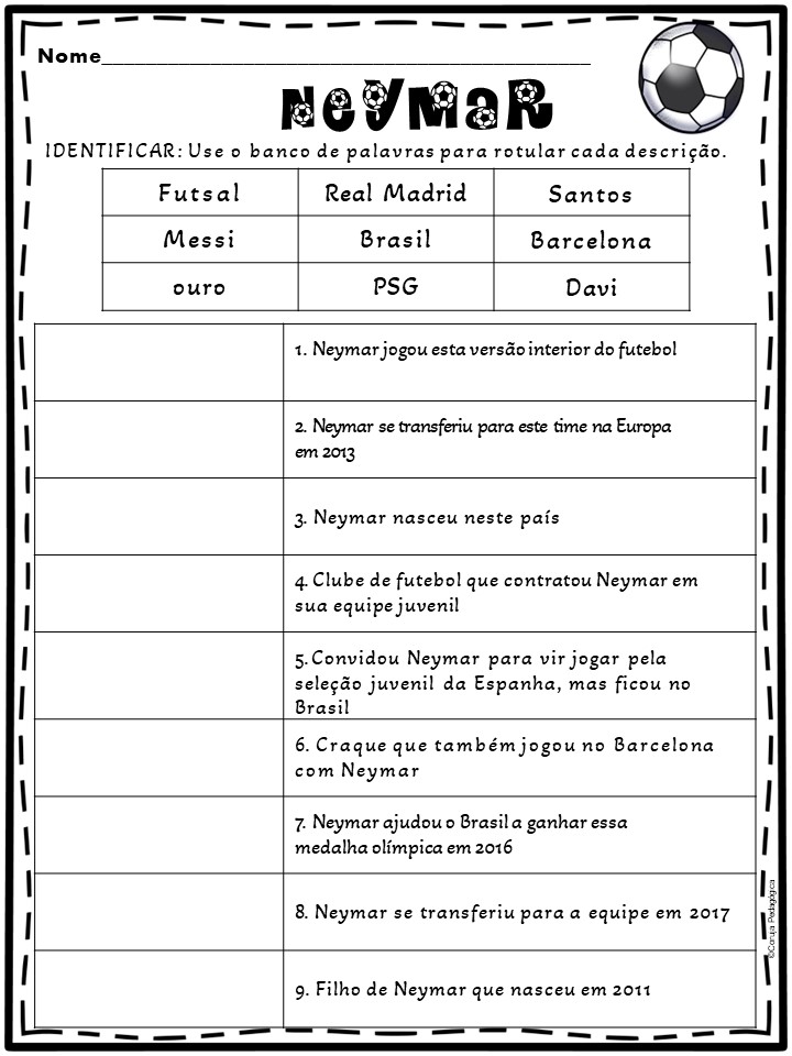 Biografia do Neymar Atividades de Futebol Biografia do Neymar Atividades de Futebol