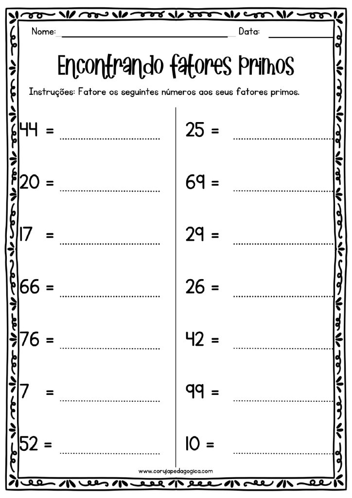 Atividades de fatoracao Encontrando fatores primos page 0002