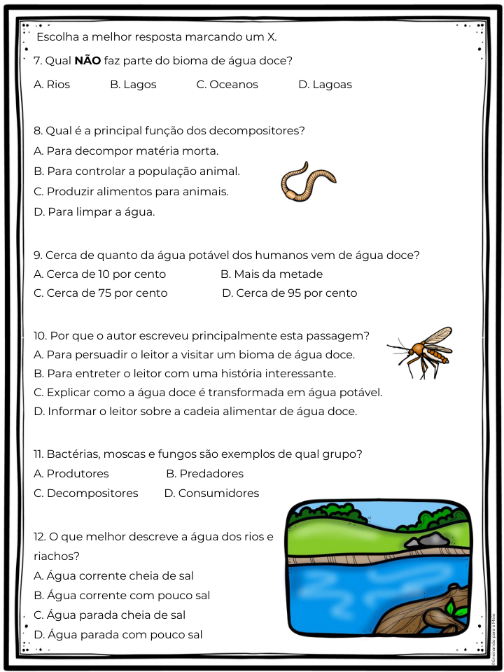 Plano de aula e atividade com bncc Cadeia alimentar água doce - 5º ano