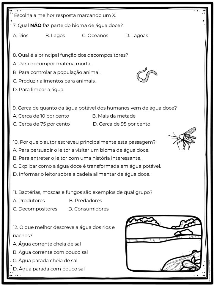 Plano de aula e atividade com bncc Cadeia alimentar água doce - 5º ano