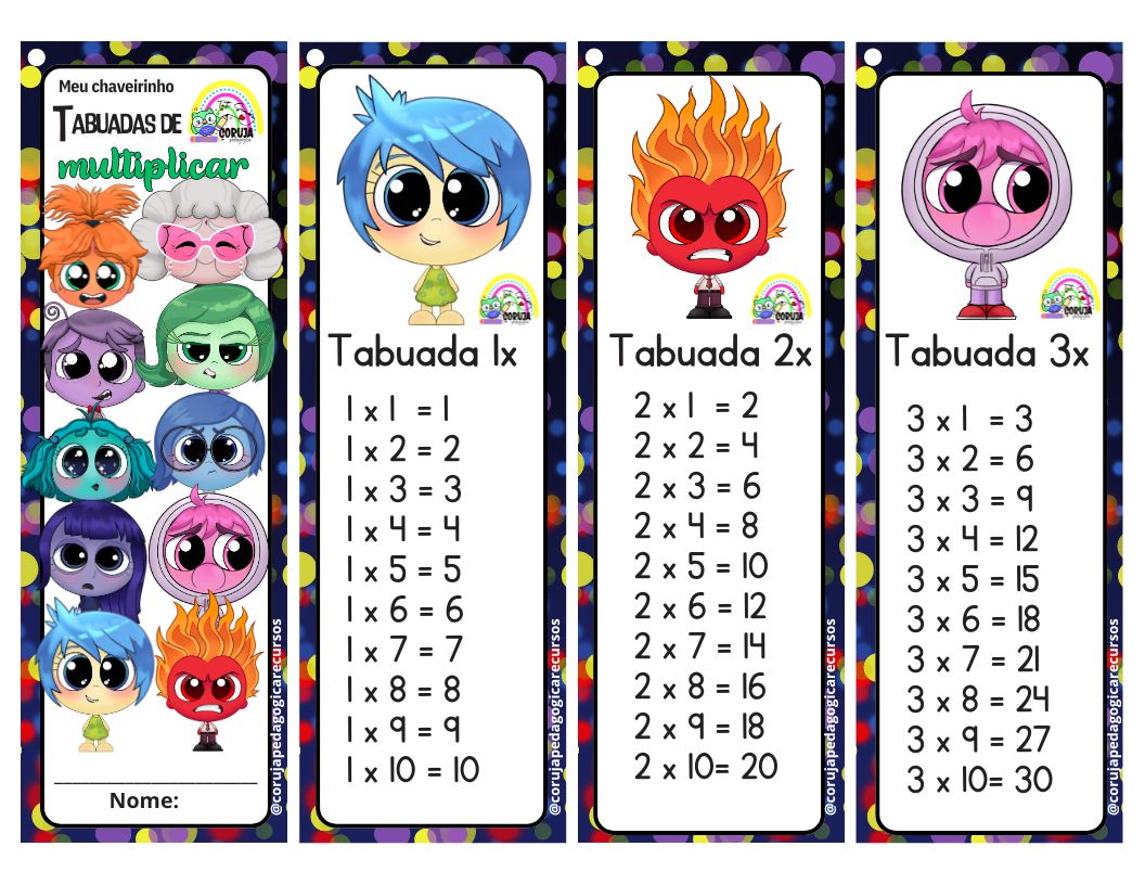 Chaveiro de tabuada de multiplicação Divertidamente 2 Chaveirinho da multiplicação Divertidamente 2@corujapedagogicarecusos