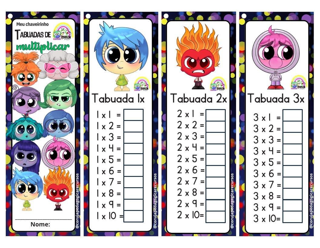 Chaveiro de tabuada de multiplicação Divertidamente 2 Chaveirinho da multiplicação Divertidamente 2@corujapedagogicarecusos