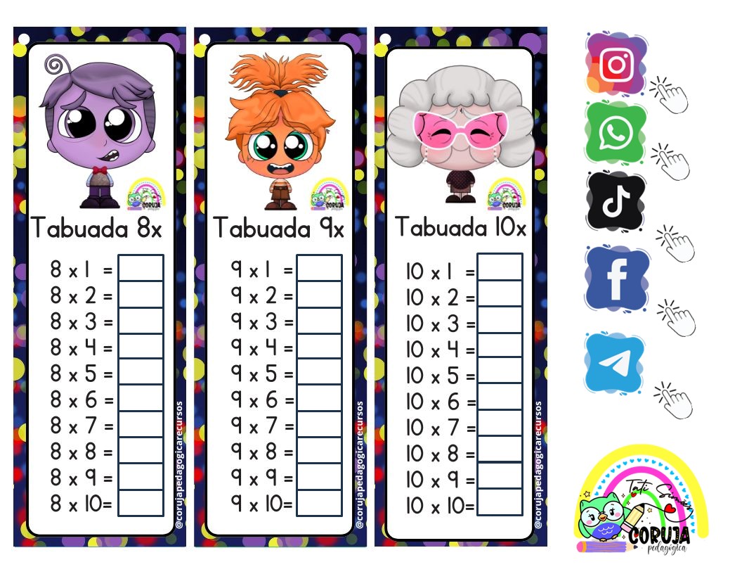 Chaveiro de tabuada de multiplicação Divertidamente 2 Chaveirinho da multiplicação Divertidamente 2@corujapedagogicarecusos