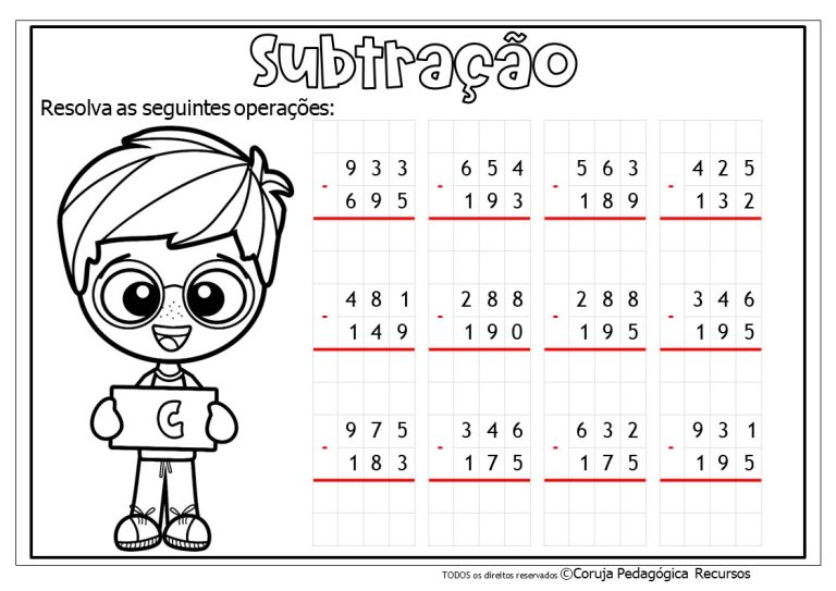Caderno de Subtração para 4º e 5º Anos: Baixe Gratuitamente - Coruja ...