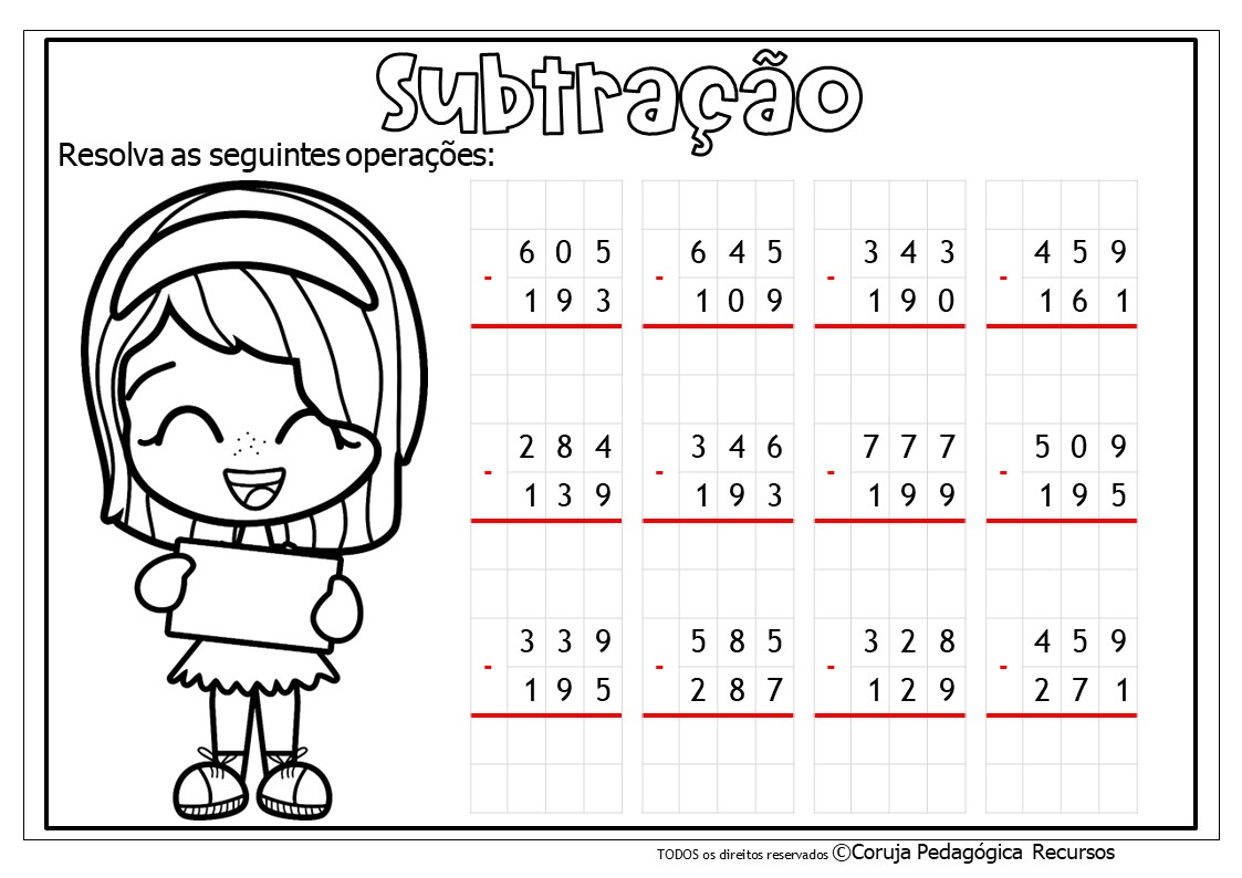 Caderno de Subtração para 4º e 5º Anos: Baixe Gratuitamente Atividades de Subtração @corujapedagogicarecursos