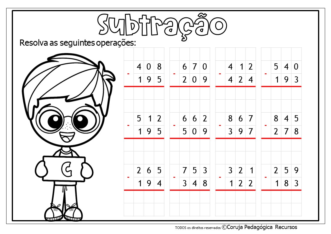 Caderno de Subtração para 4º e 5º Anos: Baixe Gratuitamente Atividades de Subtração @corujapedagogicarecursos