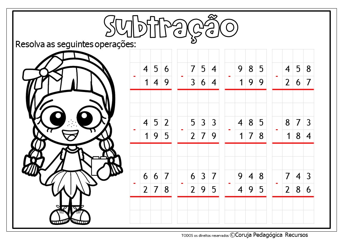 Caderno de Subtração para 4º e 5º Anos: Baixe Gratuitamente Atividades de Subtração @corujapedagogicarecursos