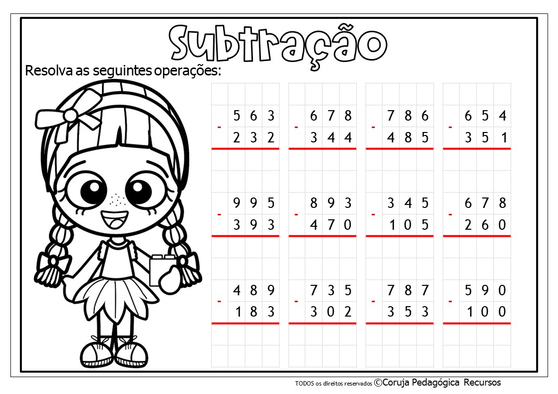 Caderno de Subtração para 4º e 5º Anos: Baixe Gratuitamente Atividades de Subtração @corujapedagogicarecursos