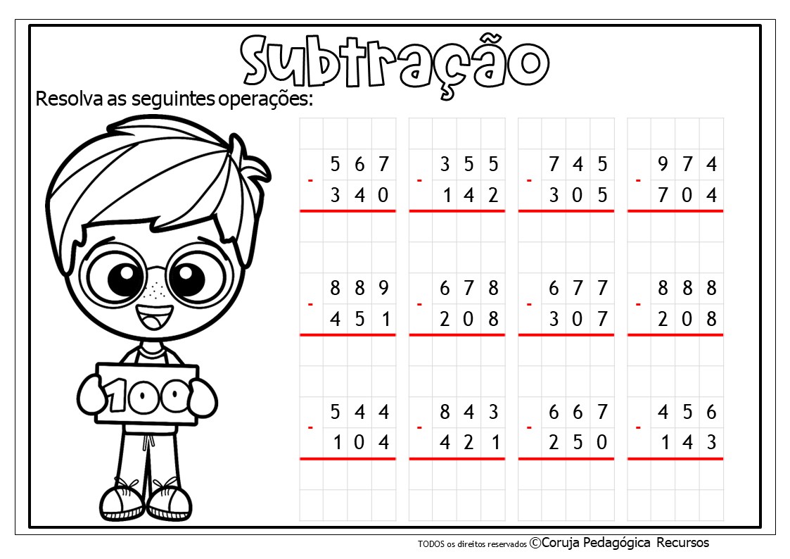 Caderno de Subtração para 4º e 5º Anos: Baixe Gratuitamente Atividades de Subtração @corujapedagogicarecursos