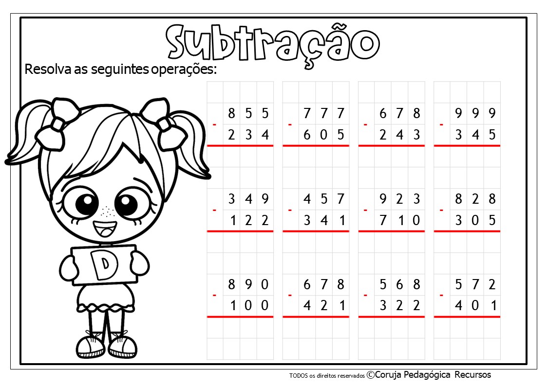Caderno de Subtração para 4º e 5º Anos: Baixe Gratuitamente Atividades de Subtração @corujapedagogicarecursos