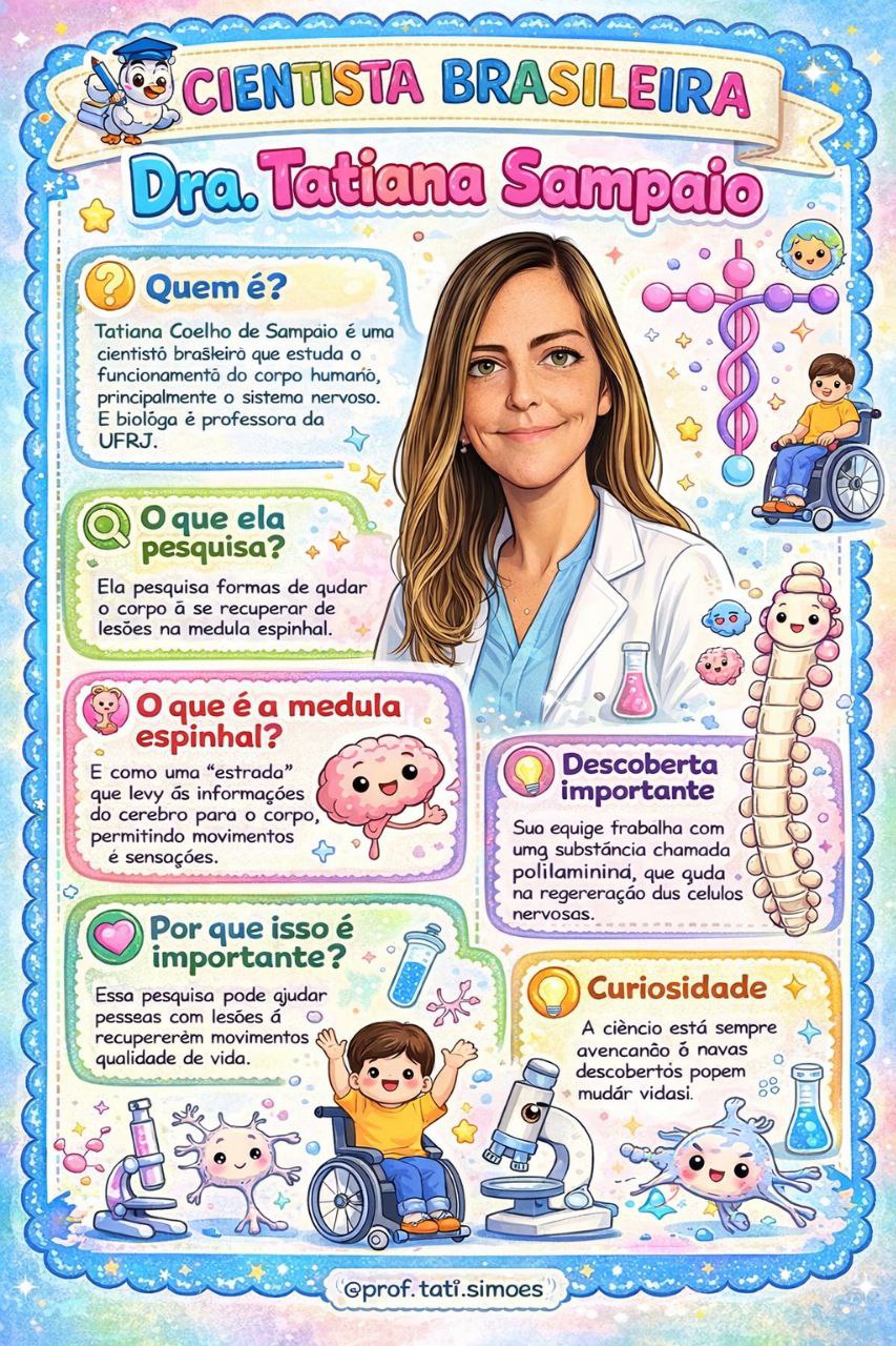 Cientista Brasileira na Escola: Atividades sobre a Dra. Tatiana Sampaio para o Fundamental 1