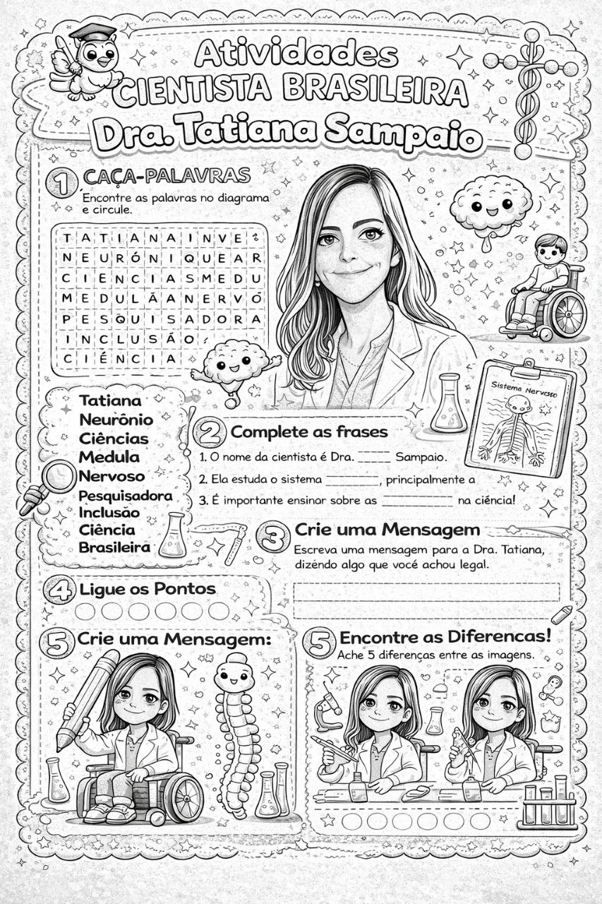 Cientista Brasileira na Escola: Atividades sobre a Dra. Tatiana Sampaio para o Fundamental 1