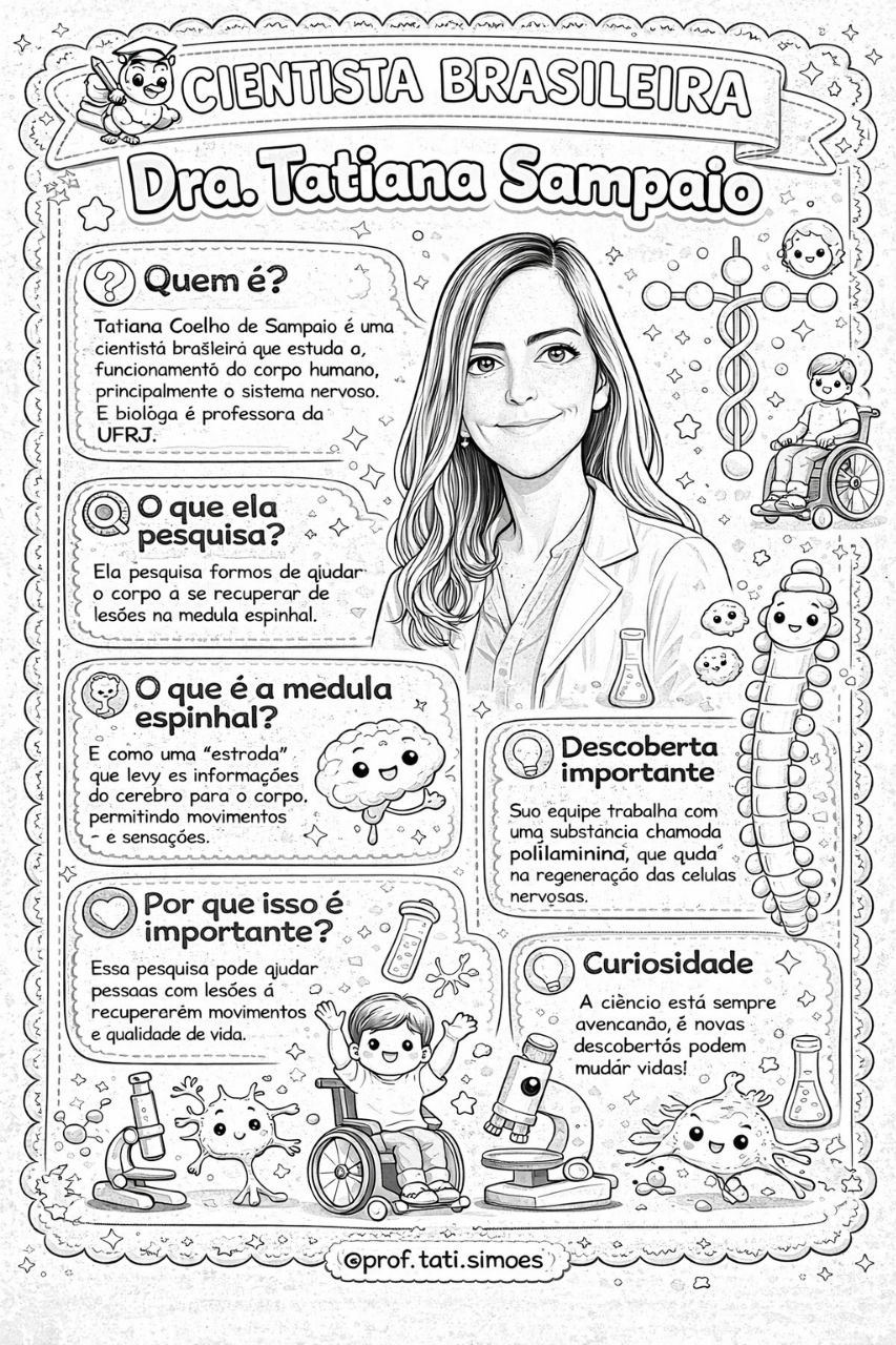 Cientista Brasileira na Escola: Atividades sobre a Dra. Tatiana Sampaio para o Fundamental 1