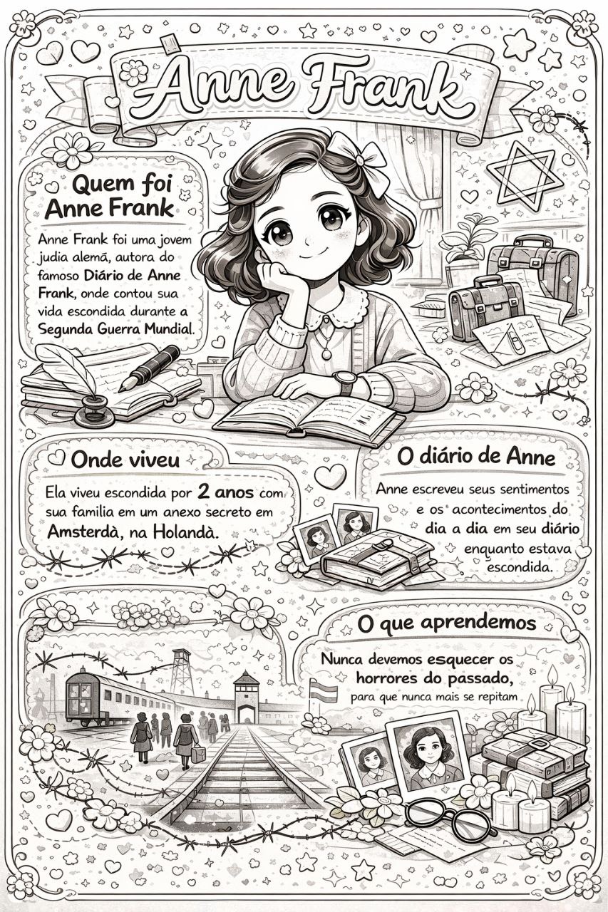 Anne Frank para Crianças: Atividades Educativas e Cartazes Gratuitos para o Ensino Fundamental 1 Anne Frank para Crianças: Atividades Educativas e Cartazes Gratuitos para o Ensino Fundamental 1