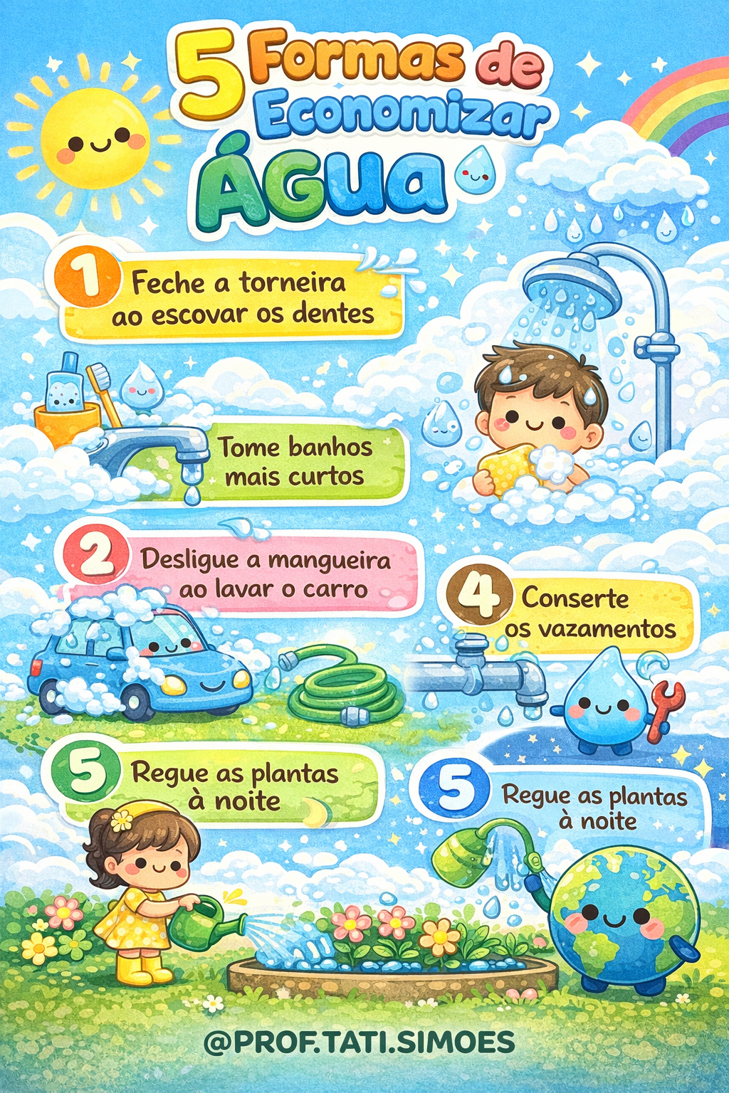 5 formas de economizar água cartaz pedagógico.