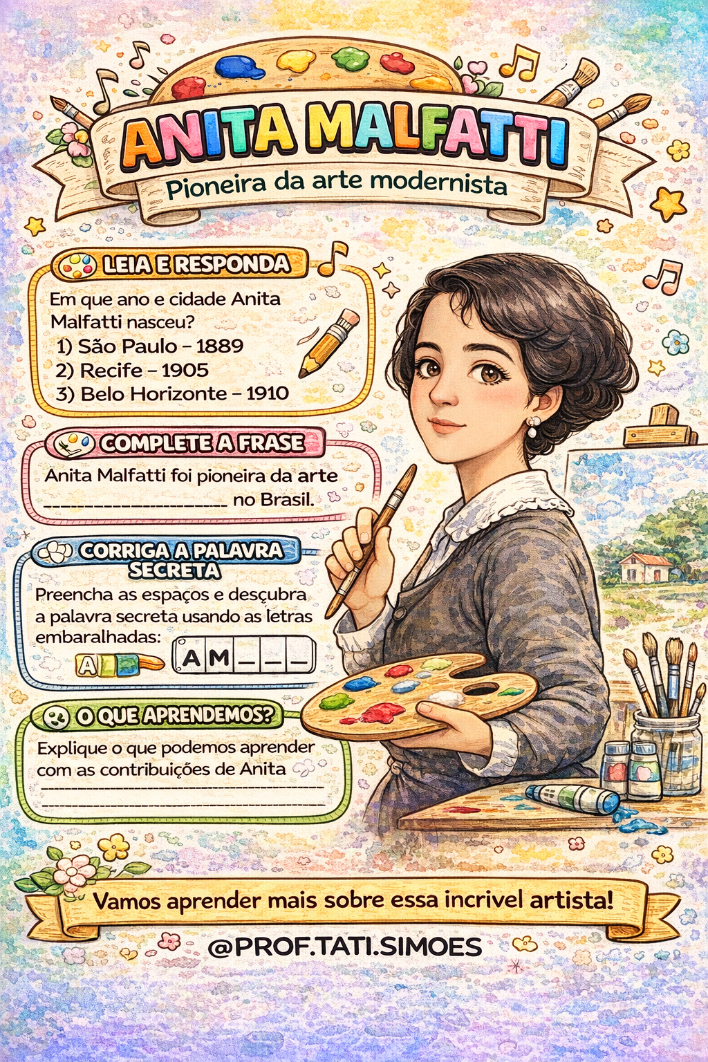 Anita Malfatti: Atividades e Biografia para Imprimir (Modernismo)