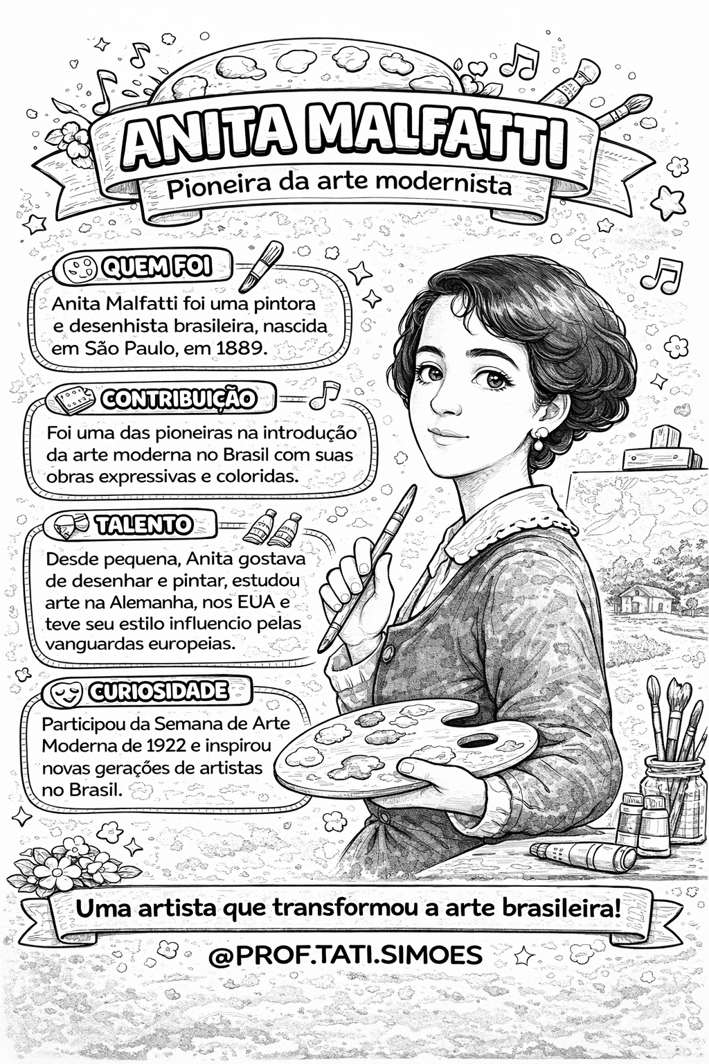 Anita Malfatti: Atividades e Biografia para Imprimir (Modernismo)
