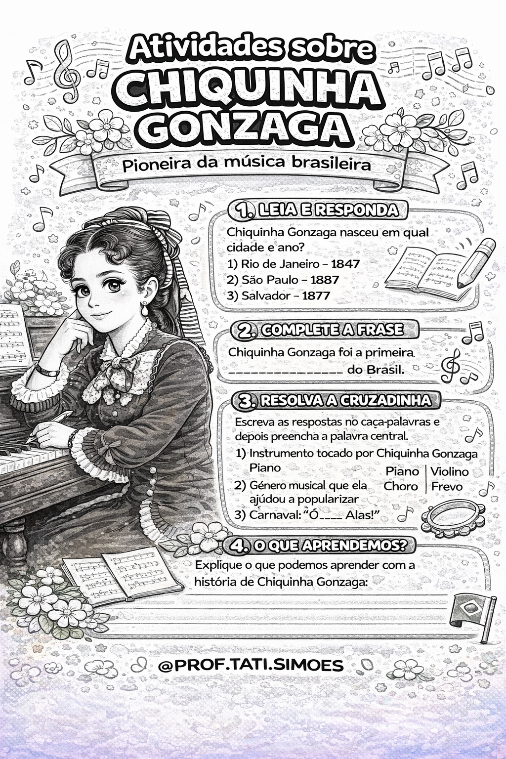 Chiquinha Gonzaga: Atividades e Biografia para Imprimir