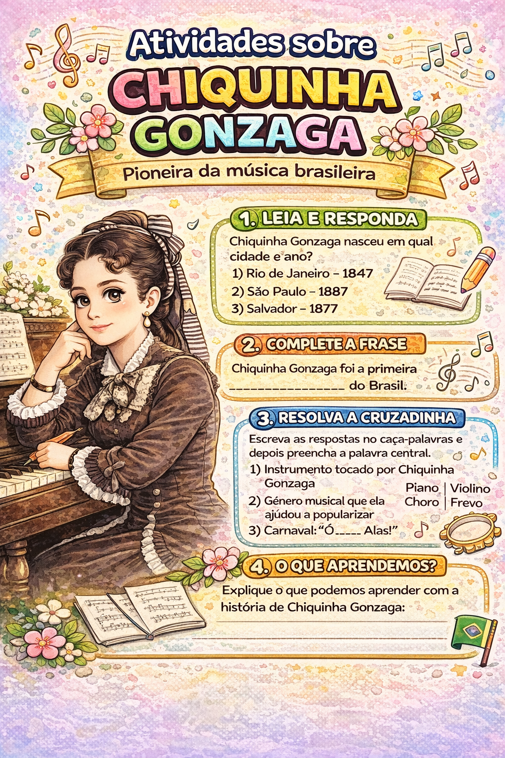 Chiquinha Gonzaga: Atividades e Biografia para Imprimir