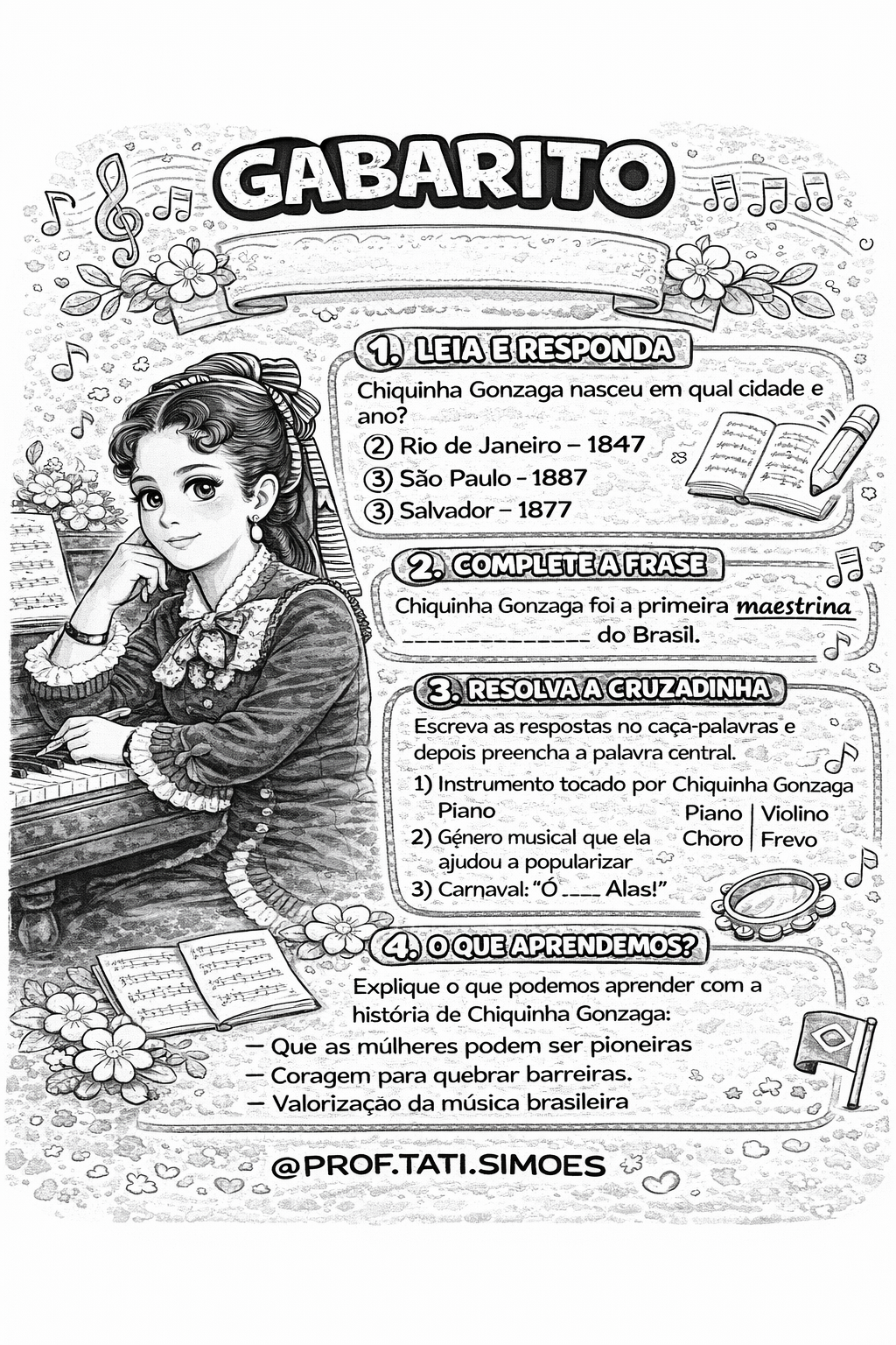 Chiquinha Gonzaga: Atividades e Biografia para Imprimir