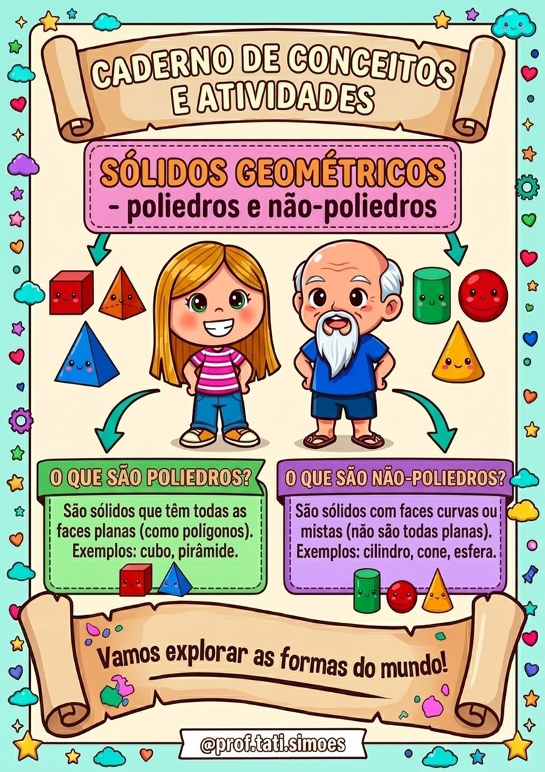 Sólidos Geométricos: Atividades de Poliedros e Não Poliedros (3º e 4º ano) @prof.tati.simoes