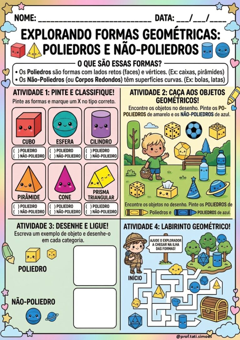 Sólidos Geométricos: Atividades de Poliedros e Não Poliedros (3º e 4º ano)