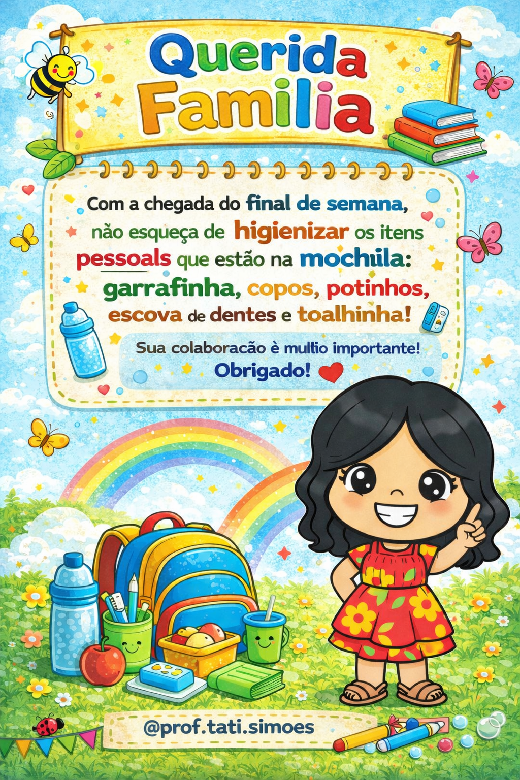 Bilhete de Higiene Escolar para Mochila: Recurso Pronto para Imprimir bilhete-higiene-escolar-mochila-familias