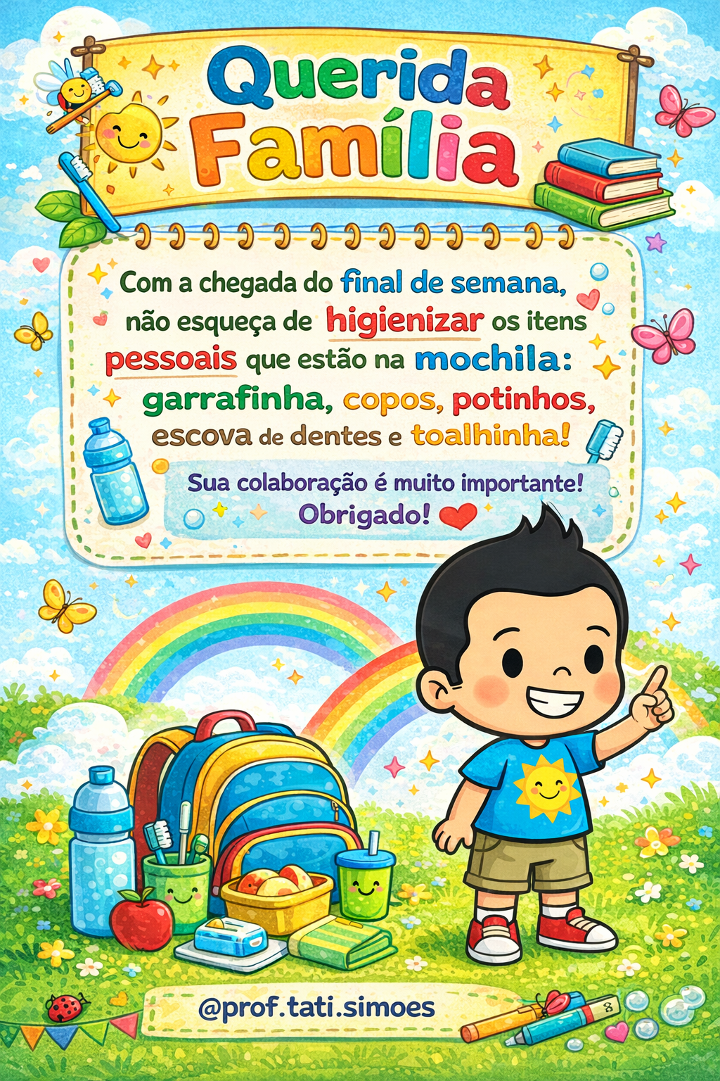 Bilhete de Higiene Escolar para Mochila: Recurso Pronto para Imprimir bilhete-higiene-escolar-mochila-familias