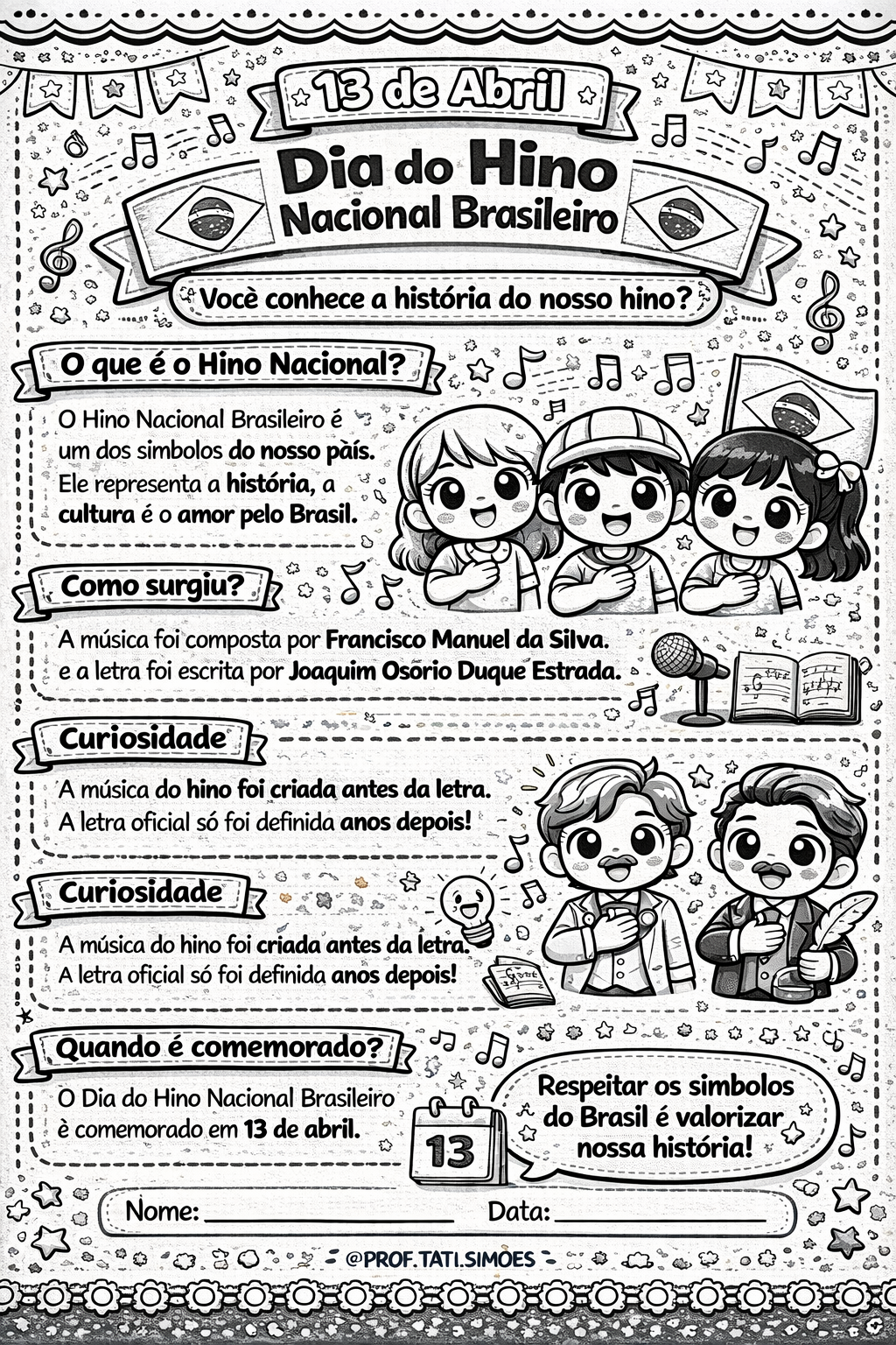 Dia do Hino Nacional Brasileiro: Atividades Educativas e História para Fundamental I