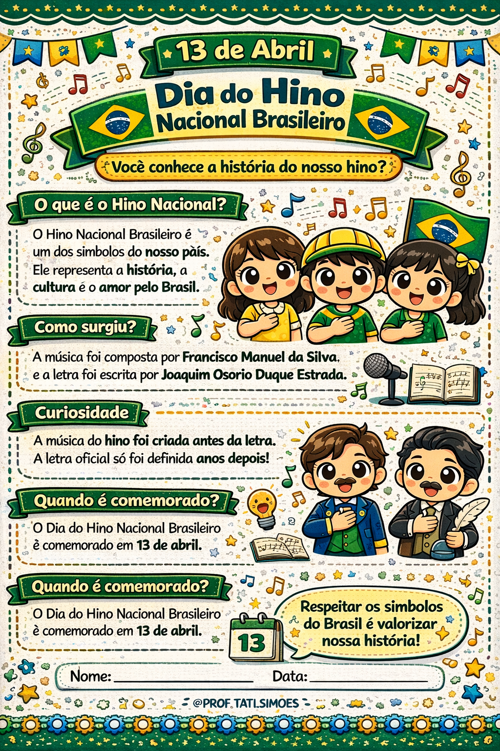 Dia do Hino Nacional Brasileiro: Atividades Educativas e História para Fundamental I