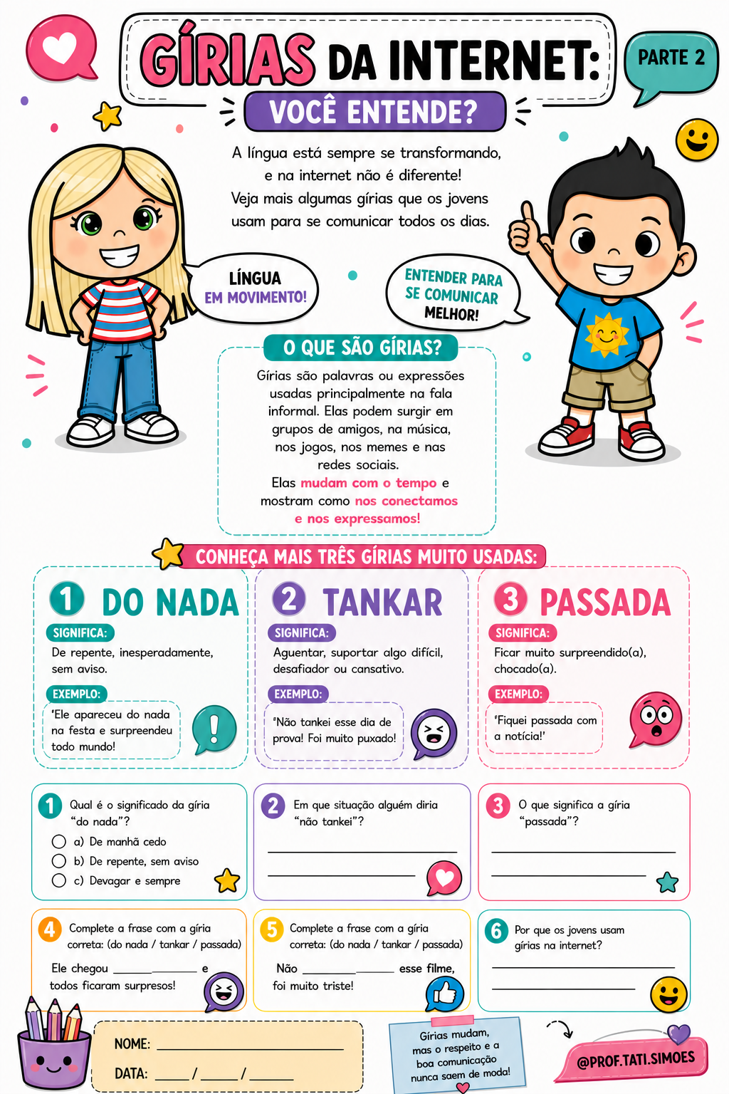 Gírias da Internet: Atividades de Interpretação de Texto (4º e 5º ano) – Parte 1, 2 e 3