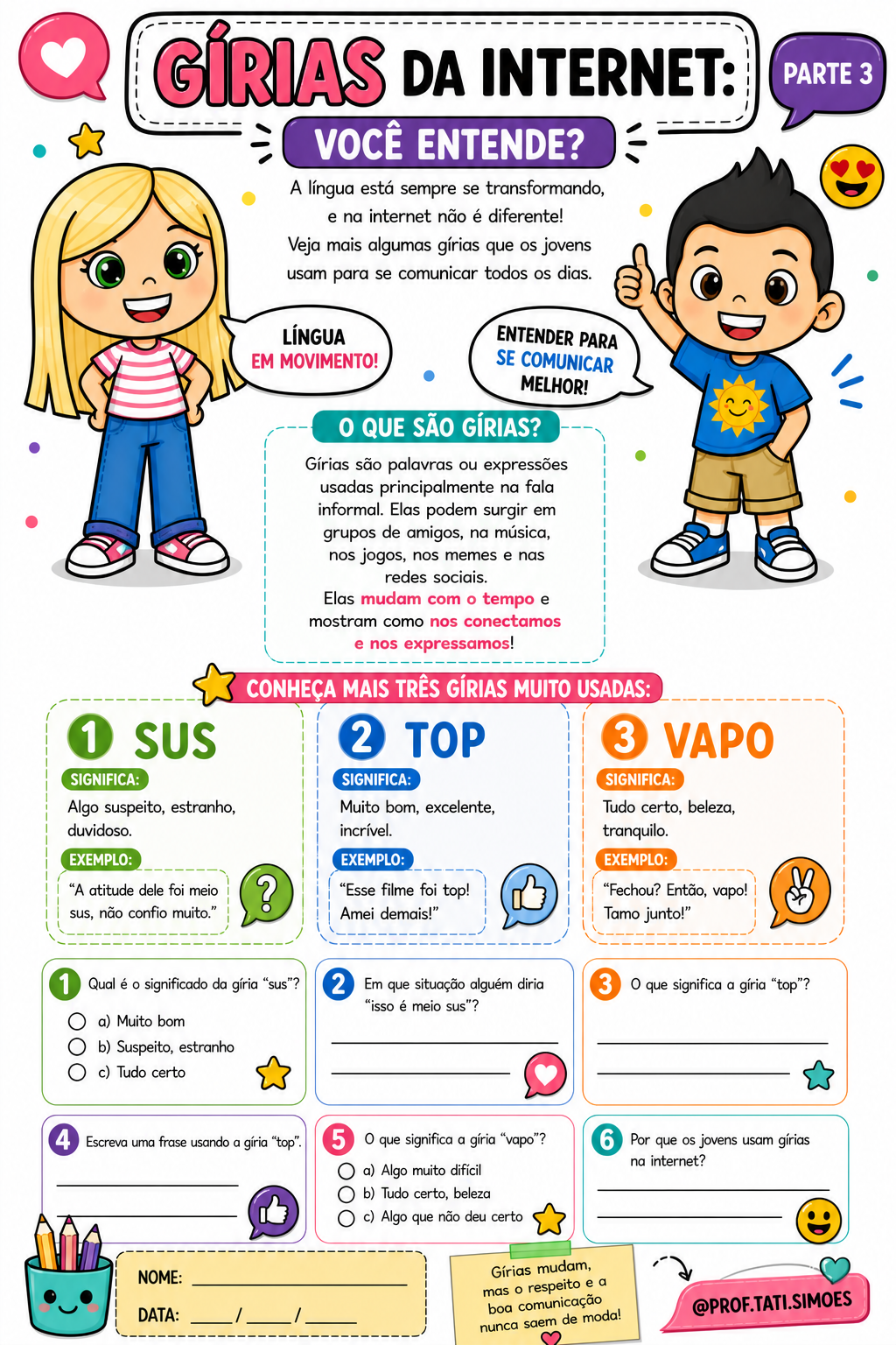 Gírias da Internet: Atividades de Interpretação de Texto (4º e 5º ano) – Parte 1, 2 e 3