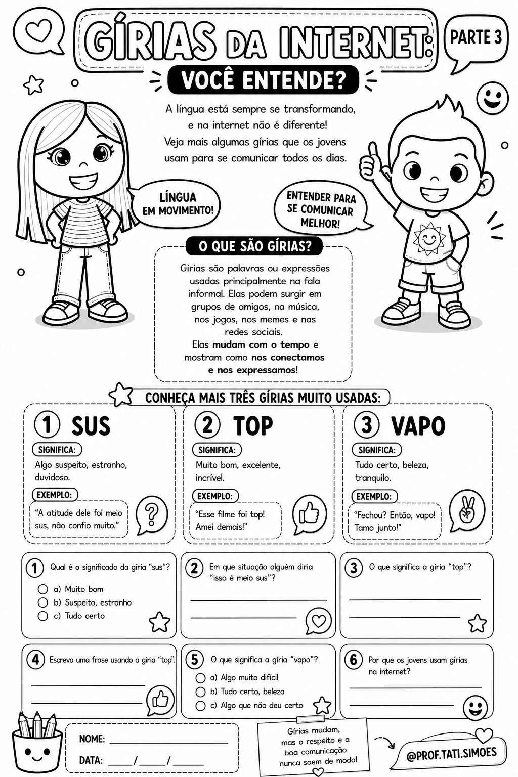 Gírias da Internet: Atividades de Interpretação de Texto (4º e 5º ano) – Parte 1, 2 e 3