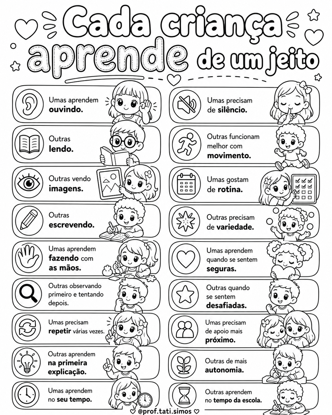 Cada criança aprende de um jeito: atividade para imprimir @prof.tati.simoes