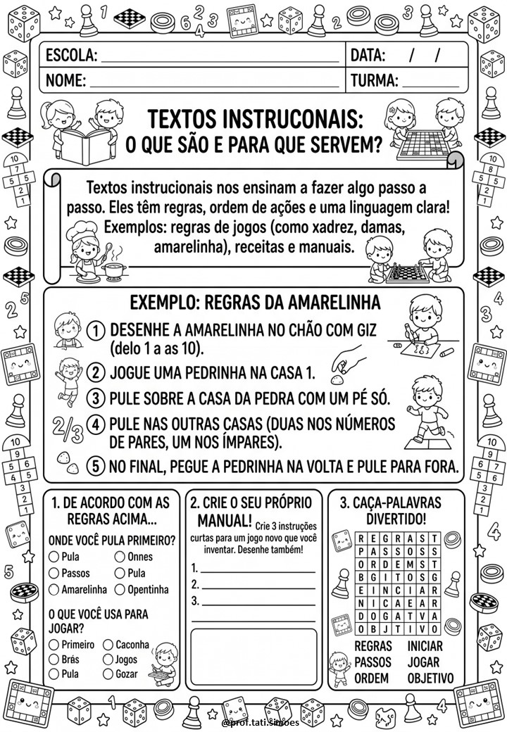 Atividades de Texto Instrucional para o 4º Ano – PDF Gratuito para Imprimir Atividades de Texto Instrucional para o 4º Ano – PDF Gratuito para Imprimir @PROF.TATI.SIMOES