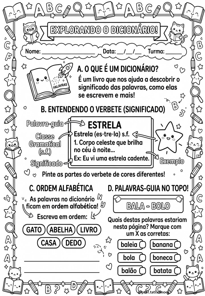 Atividades sobre o Uso do Dicionário para o 4º e 5º Ano – PDF Gratuito para Imprimir @PROF.TATI.SIMOES