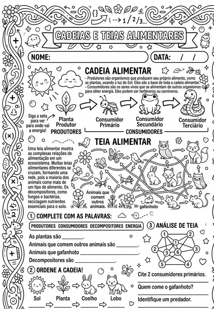 Atividades de CADEIA ALIMENTAR E TEIA ALIMENTAR - CIÊNCIAS 4º ano @PROF.TATI.SIMOES