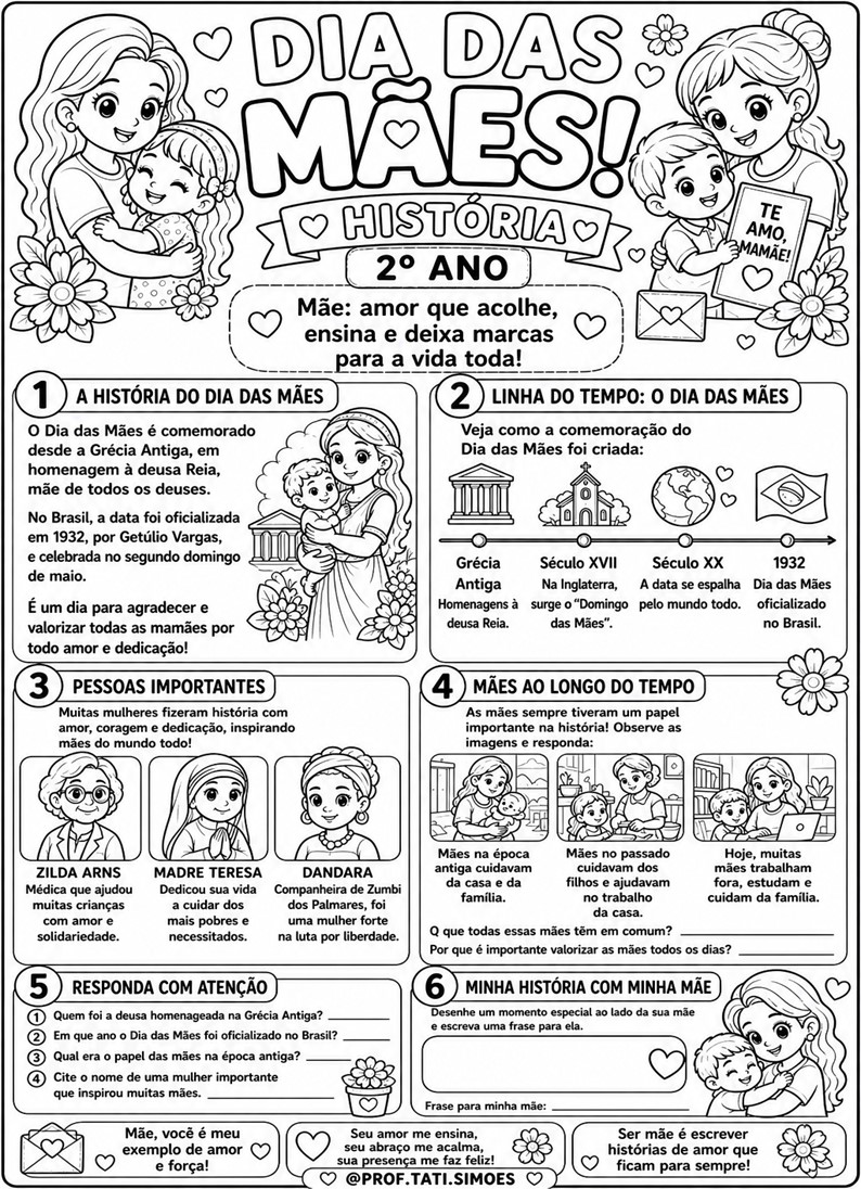 Caderno de atividades interdisciplinar Dia das mães 2º ano @prof.tati.simoes