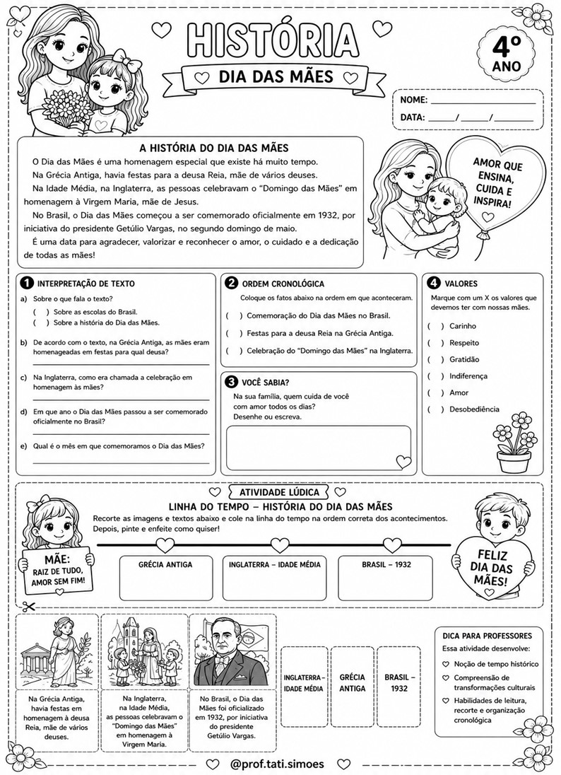 Caderno de atividades interdisciplinar 4º ano Dia das mães - prof.tati.simoes
